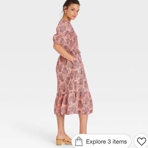 Universal Thread Puff Sleeve Floral Midi Dress NWT